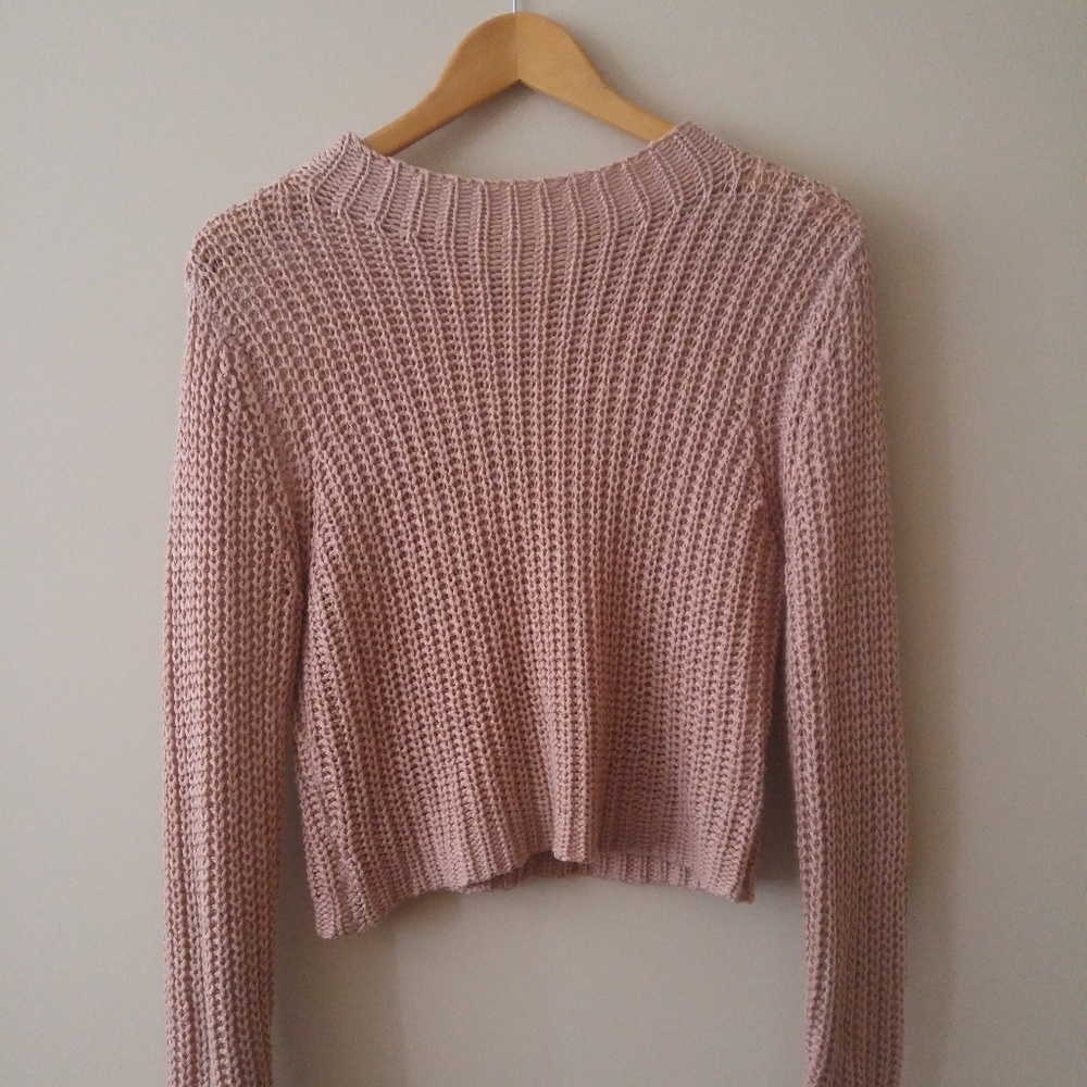 Pink Sheer Knit Long-Sleeved Sweater Top